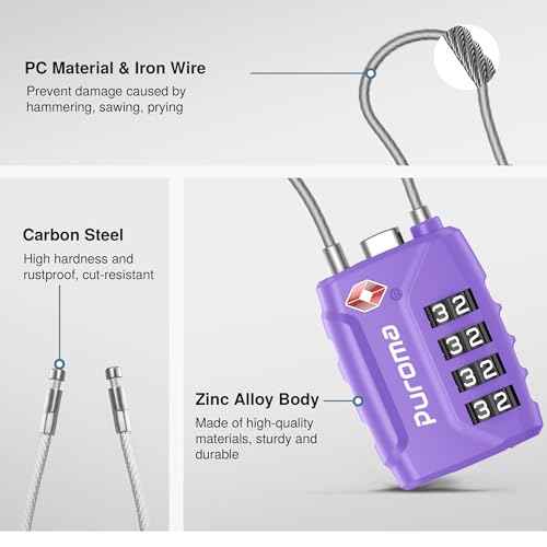 2 TSA Approved Luggage Locks 4 Digit Code Cable Lock Basic Purple (2 Count)