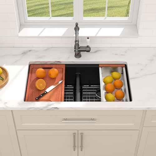 33 Inch Granite Composite Kitchen Sink Black Ktichen Sink Workstation 50