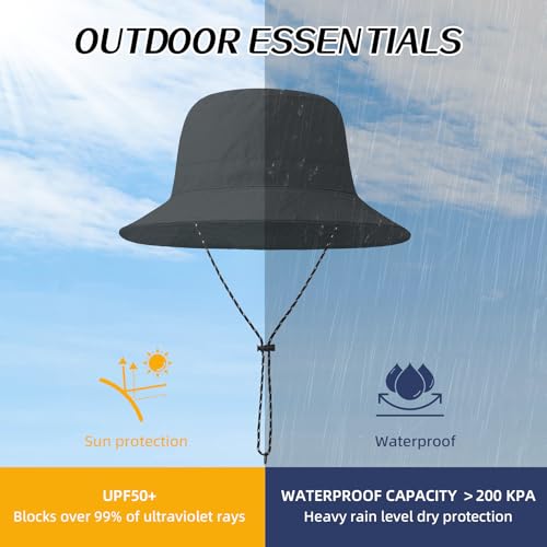 Waterproof Bucket Hats for Woman UPF 50+ Sun Hat UV Protection Packable Rain Hats for Women Lightweight Hiking Hat Gray One Size