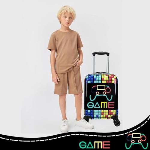 Kids Suitcase Set for Boys Hardside Luggage with Spinner Wheels 2 Piece 16inch Toddler Suitcase for Boys Travel Carry on Luggage Airline Approved (2 Count)