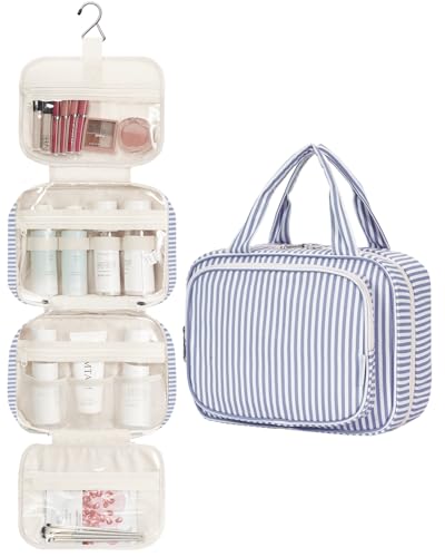 Striped Hanging Toiletry Bag for Women Travel Makeup Bag Organizer Toiletries Bag for Travel Size Essentials Accessories Cosmetics