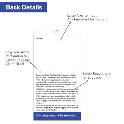 1000 Baggage Claim Check Tags with Transfer Tape on Back (1000 Count)