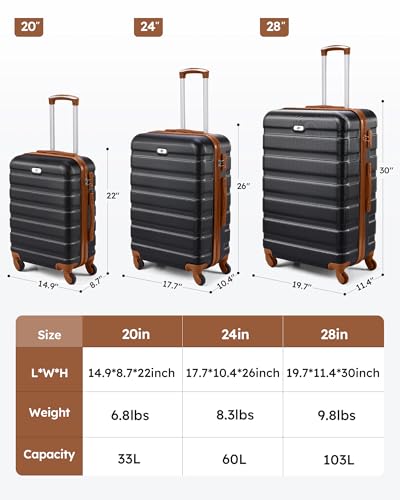 Luggage 3 Piece Sets Hard Shell Luggage Set with Spinner Wheels (3 Count)
