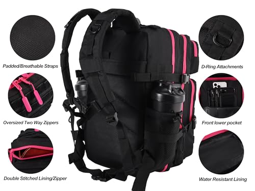 Military Tactical Backpack for Men and Women 45L Army 3 Days Assault Pack Bag Large Rucksack with Molle System Black Red