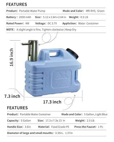 Add Free Lid to Cart Large 5 Gallon Water Jug With Pump in Light Blue