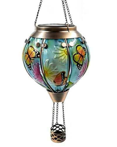 Butterfly Hot Air Balloon Solar Lantern 18" H Hanging Garden Light