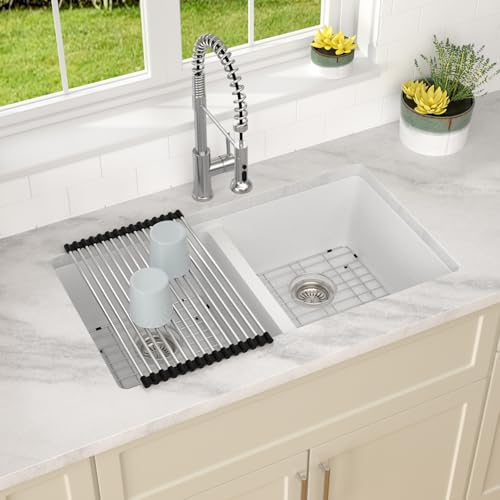 33 Inch Double Bowl Undermount Kitchen Sink White Deep Double Basin Prep Sink 50