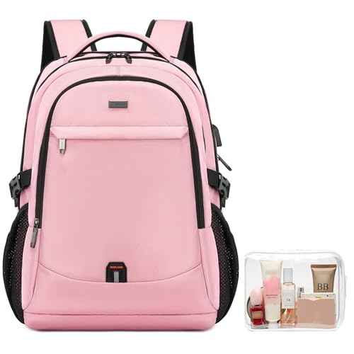17 Inch Laptop Backpack for Travel Water Resistant College Backpack for Women Laptop Bag with USB Charging Port and Clear Toiletry Bag Work Backpack