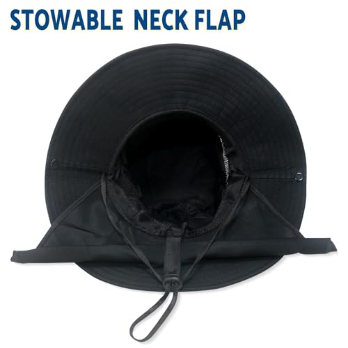 Sun Fishing Hats with Neck Flap for Men Pure Black