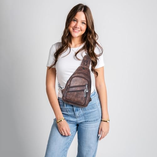 7L Crossboydy Sling Bag for Women Vegan Leather Crossbody Purse Fanny Pack Chest Bag for Travel