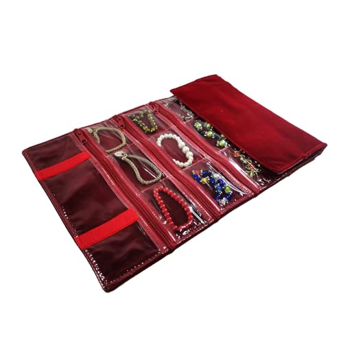 Travel Jewelry Roll Bag Portable Organizer Pouch With Grids&PVC Cover Storage Bags for Necklace