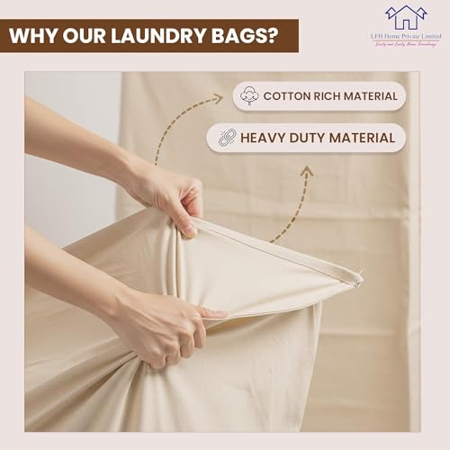 LFH Home Large Premium 1pack Cotton Rich Rich Canvas Laundry Bag with Drawstring and Handles Heavy Duty