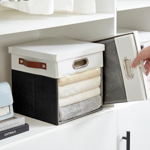 11x11 Inch Ultra Thick Fabric Storage Bins with Lids & Windows (3 Count)