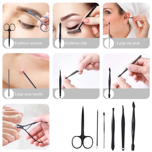 Manicure Pedicure Kit Nail Clippers Set Fingernails & Toenails Vibrissac Scissor 5 Pieces Best Care Tools for Man & Women with Travel Case