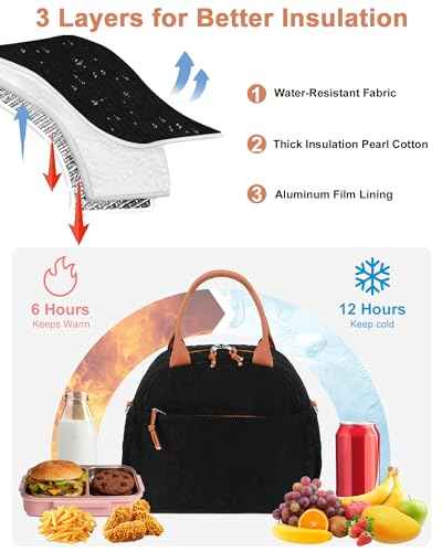 Lunch Bag for Women Men Cute Corduroy Lunch Tote Bags Reusable Insulated Lunch Box Large Capacity Reusable Insulated Cooler for Work Picnic or Travel