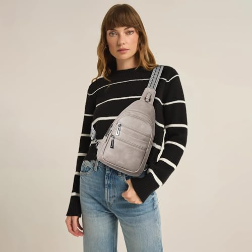 Sling Bag for Women Crossbody Bags Fanny Packs Sling Purse Backpack Shoulder Bag Vegan Leather Chic Gifts Travel Handbag Light Grey
