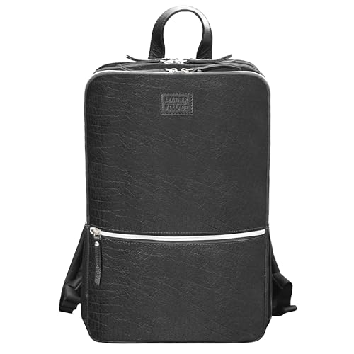 Leather Laptop Backpack for Men with Trolley Strap 16L Slim