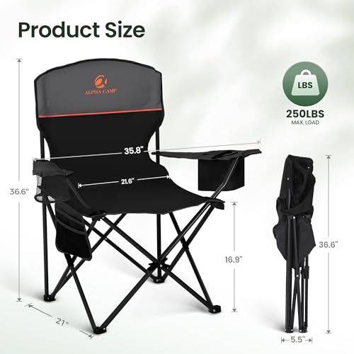 2 Pack Portable Camping Chairs for Adults Lawn Chairs Support 250 lbs Black (2 Count)