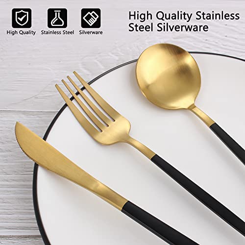 Matte Black Gold Silverware Set (4 Count)