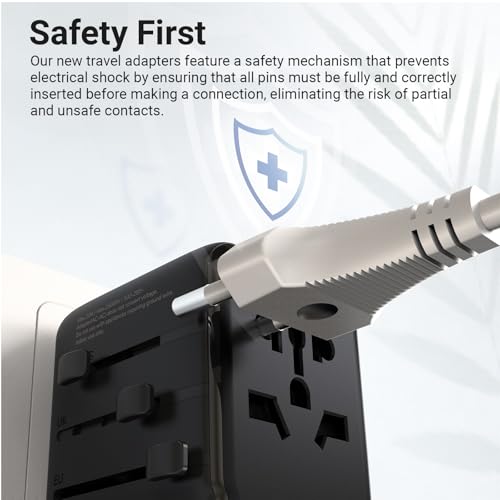 100W Universal Travel Adapter with Retractable USB C Cable