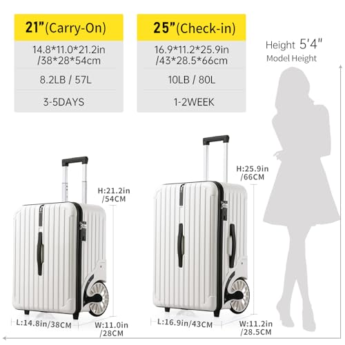 Extra Large Wheels Carry On Luggage Hard Shell Suitcase Top Opening Hardside Travel Luggage with TSA Lock