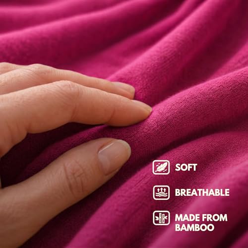 16-in-1 Compact Travel Blanket with Bag – Reversible, Ultra Soft Bamboo Airplane Blanket with Hidden Pocket - Packable for Flights, Camping, Picnic, Travel Essentials (Pink/Black)