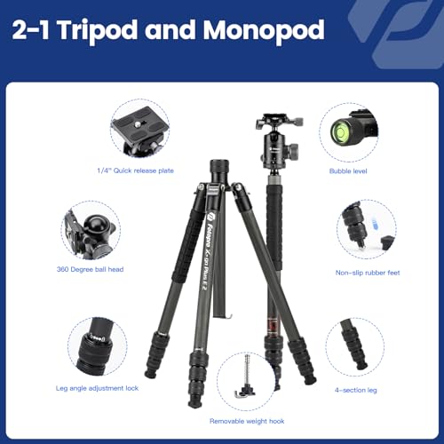 73" 185cm Carbon Fiber Travel Tripod for Camera
