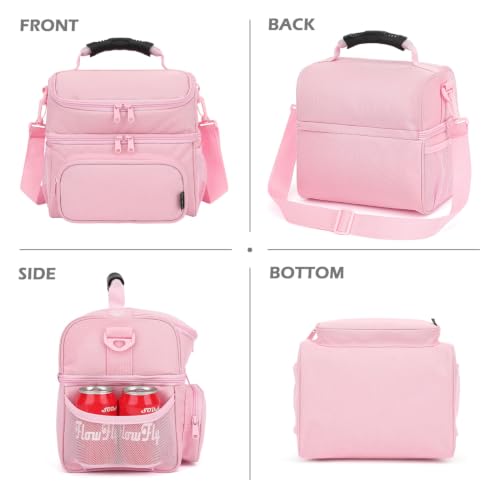 Double Layer Cooler Insulated Lunch Bag Adult Lunch Box Large Tote Bag for Men (Pink#2)