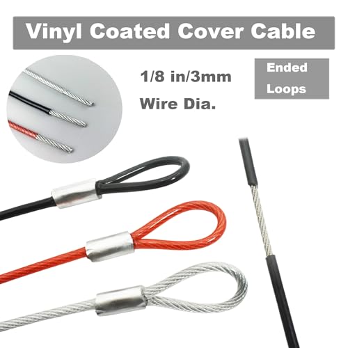 1/8"(3mm) Wire Diam Stainless Steel Cable Eyelets Loops Short Rope Lanyard Safety Tether Chain Lock with Vinyl Coated Cover, 15Pcs 8" Long Clear (15 Count)