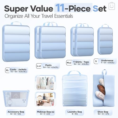 11 Set Compression Packing Cubes Garment Bags for Travel Essentials (11 Count)