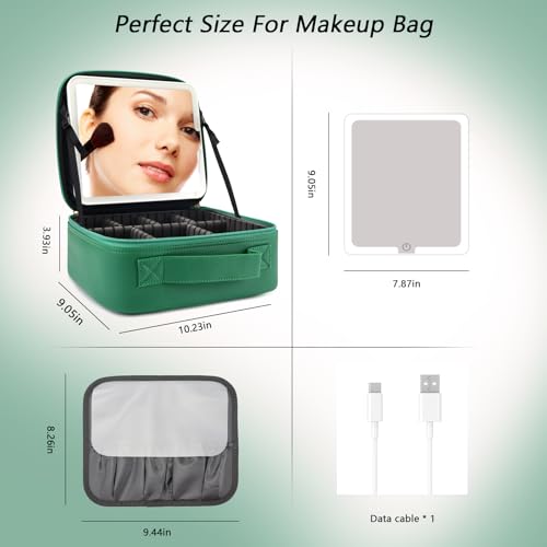 Travel Makeup Bag with LED Mirror Travel Makeup Organizer with 3 Lighted Settings