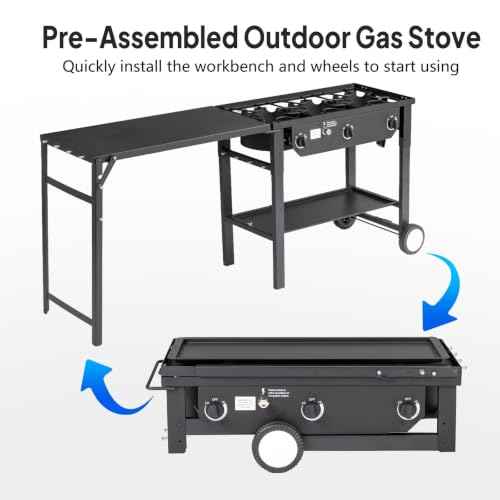 3 Burner Outdoor Propane Gas Stove with Foldable Side Table & Ignition