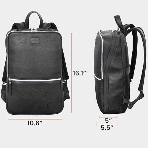 Leather Laptop Backpack for Men with Trolley Strap 16L Slim