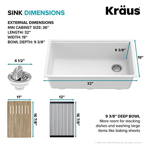 Metallic White 32 in Undermount Granite Kitchen Sink KGUW1