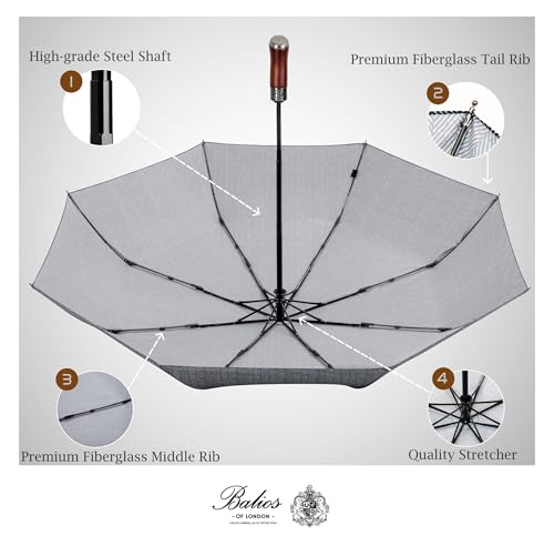 Folding Umbrella Lux Hardwood Handle Auto Open Close Herringbone