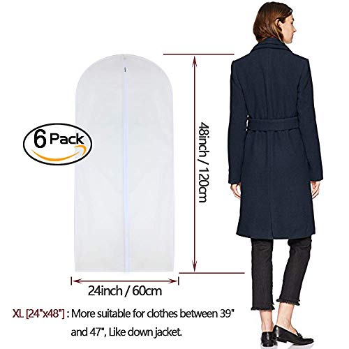 Garment Bags for Hanging Clothes 24'' x 48'' Long Suit Dust Hanging Garment Bag White Breathable Suit Covers for Closet Full Zipper Dust Cover for Dance Dress Clothes Pack of 6 (6 Count)