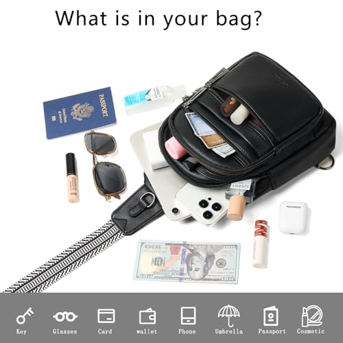 Sling Bag for Women Cross Body Bags Fanny Packs Over the Shoulder Bag Sling Backpack Vegan Leather Trendy Gifts Travel Handbag Black