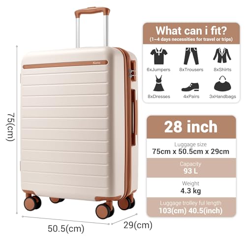 Large Suitcase 28in Expandable ABS+PC 8pcs Silent Wheels Cream