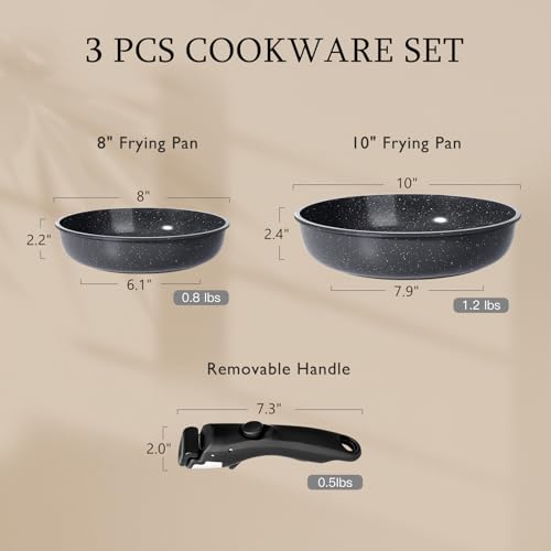 Ceramic Non Stick Frying Pans Set Removable Handle