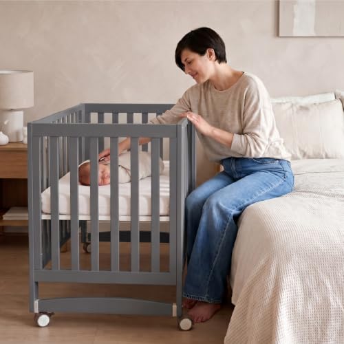EvoNest 6-in-1 Convertible Baby Mini Crib with Wheels