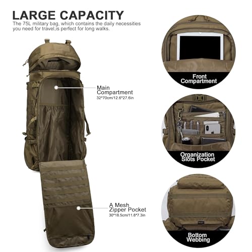 75L Molle Hiking Internal Frame Backpacks with Rain Cover for Camping