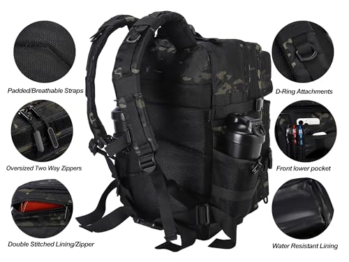 Military Tactical Backpack for Men and Women 45L Army 3 Days Assault Pack Bag Large Rucksack with Molle System Olive Green