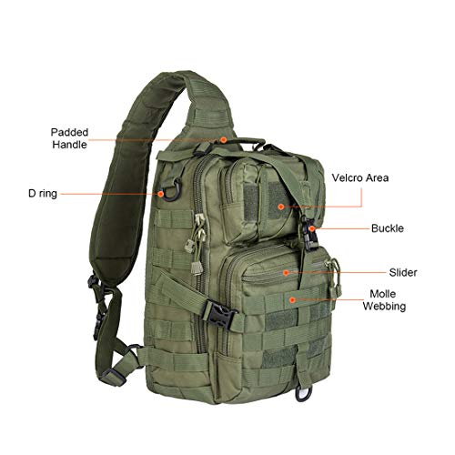 Tactical Sling Bag Pack Military Assault Rucksack Shoulder Bag Backpack Chest Pack Handbag Waterproof for Travel Hiking Camping Trekking Exploring Fishing Hunting