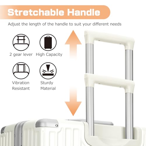 Luggage PC+ABS Aluminum Frame Zipperless Checked Luggage Hard Shell Suitcase with TSA Lock Double Spinner Wheels 28 Inch White