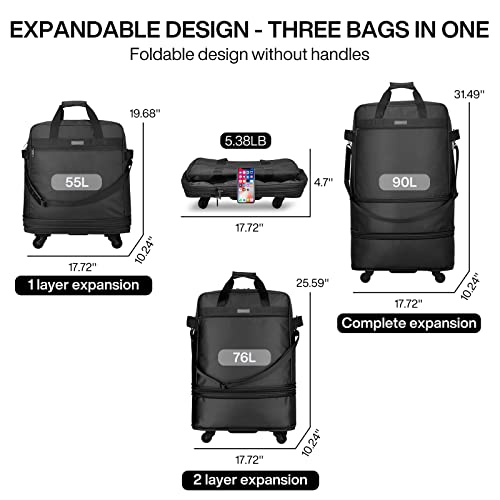 Suitcases with Wheels Expandable Foldable Luggage Bag Suitcase Collapsible Rolling Travel Bag Duffel Bag for Men Women Lightweight Suitcases without Telescoping Handle
