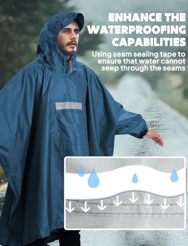Hooded Rain Poncho for Adult Waterproof Lightweight Raincoat