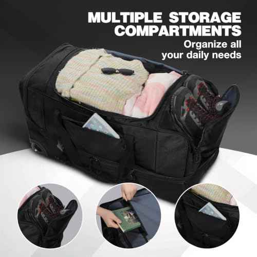 33" Large Rolling Duffle Bag with Wheels and Handle for Travel