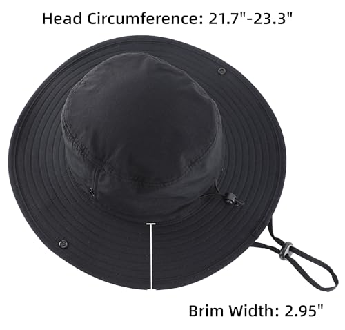 Mens Womens Wide Brim Safari Bucket Hat UV Sun Protection Fishing Hiking Hats Outdoor Summer Cowboy Hat Black