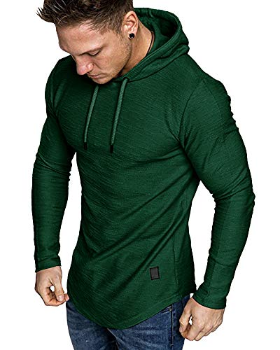Mens Fashion Athletic Hoodies Sport Sweatshirt Solid Color Fleece Pullover Dark Green