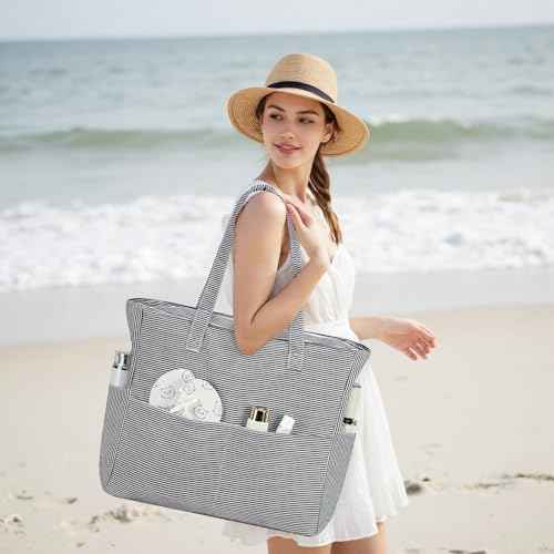 Waterproof Beach Tote Pool Bags for Women Ladies Extra Large Gym Tote Carry On Bag With Wet Compartment for Weekender Travel